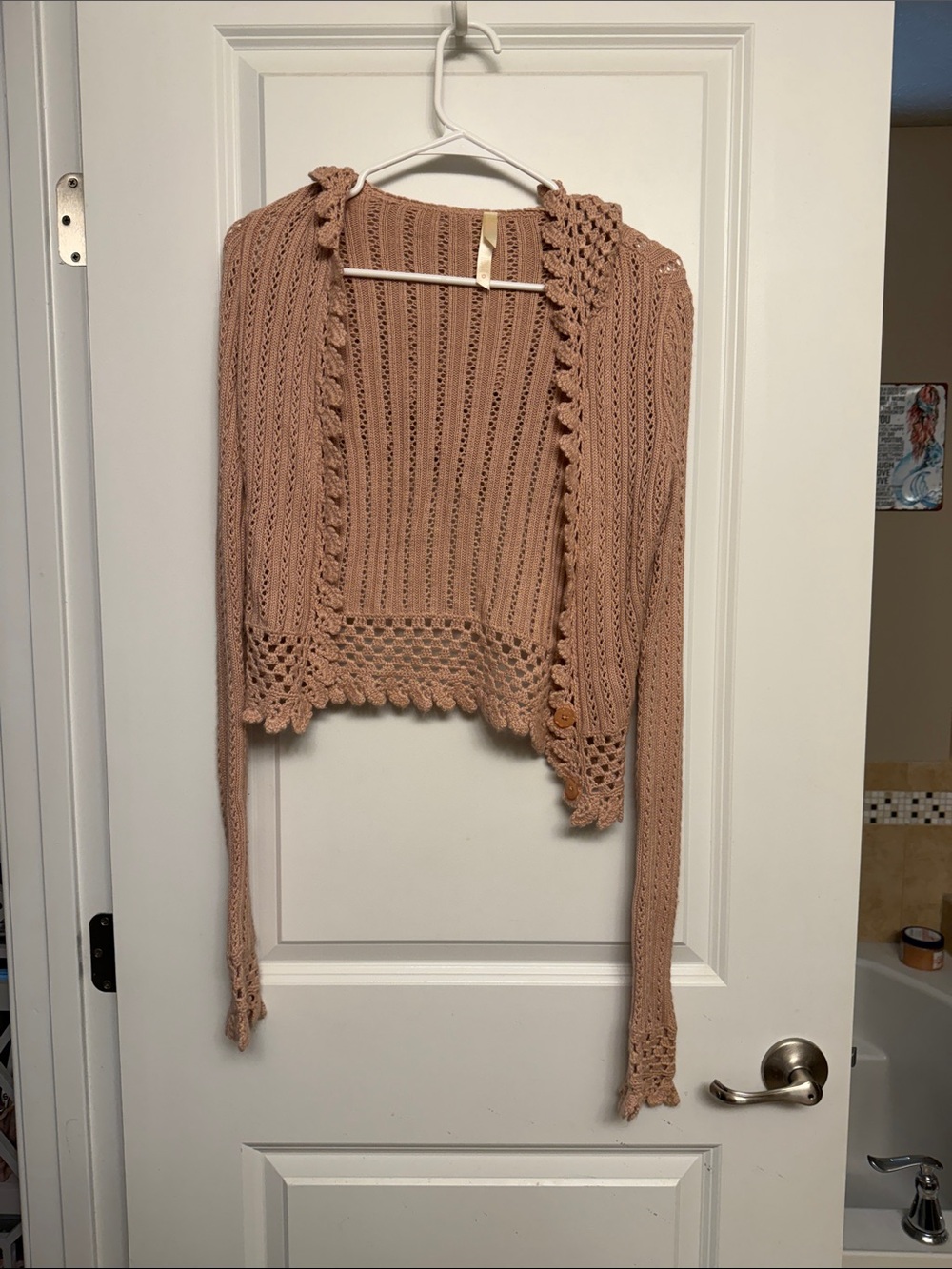 Lilu Crochet-Trim Open Front Cardigan - Dusty Rose